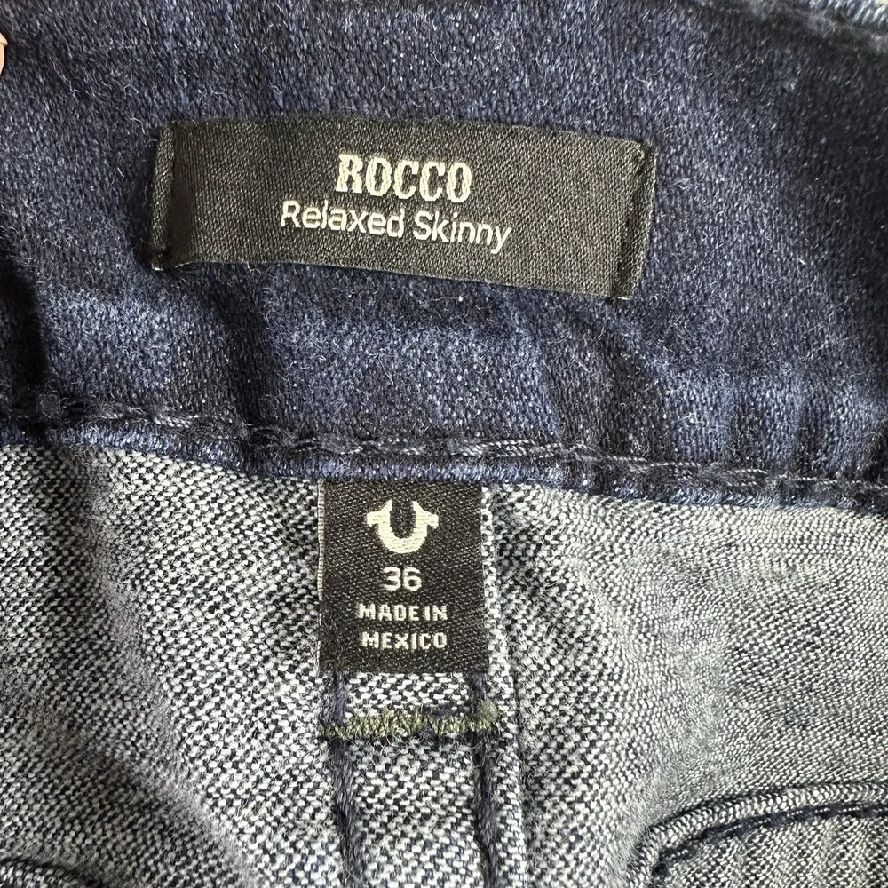 True Religion Rocco Relaxed Skinny Jeans Mens 36 Blue Distressed Stretch Denim
